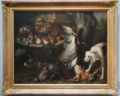 Chien, gibier et fruits