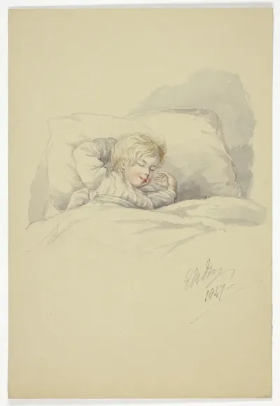 Child Asleep (recto), and Fishermen on Dock (verso)