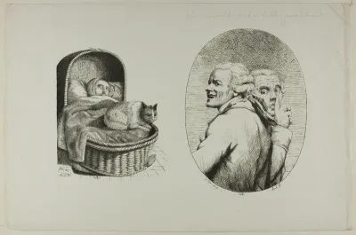 Child in a crib and Jeux de physionomie after Ducreux