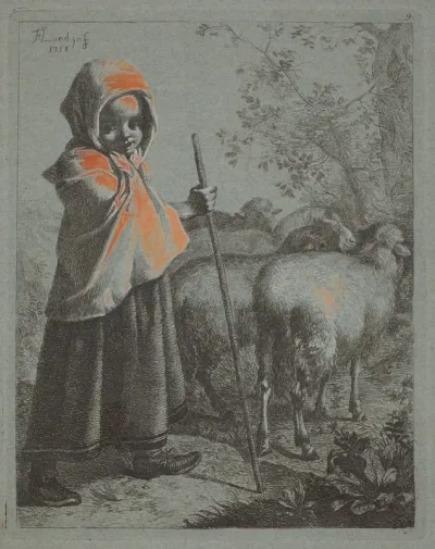 Child Shepherdess with Flock