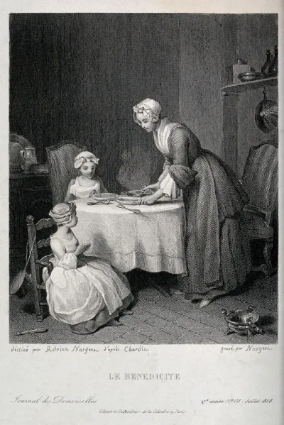 Children at table saying grace