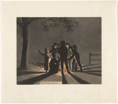 Children clustered around a Saint Martin’s bonfire