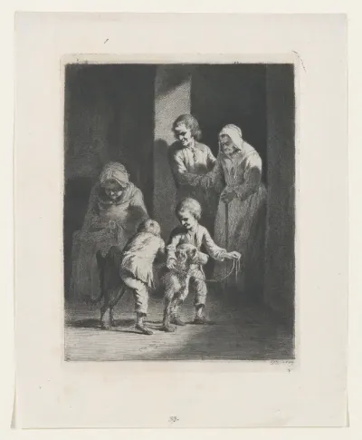 Children Playing with a Dog