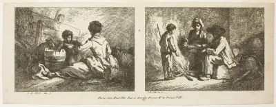 Children with a Dog and Sheep and Peasant Family by a Fire