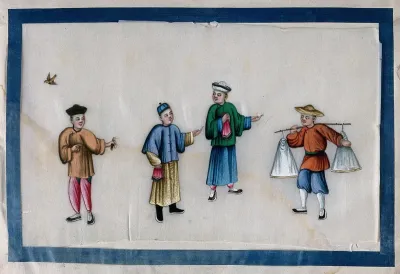 Chinese figures with street vendor