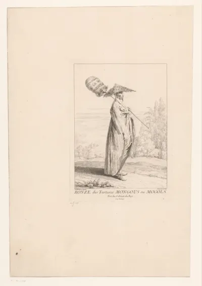 Chinese man met strooien hoed en parasol