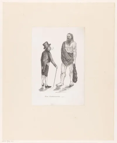 Chique geklede man tegenover oerman