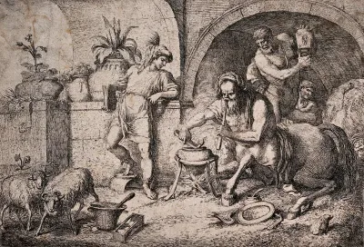 Chiron the centaur teaching Achilles the arts of magic