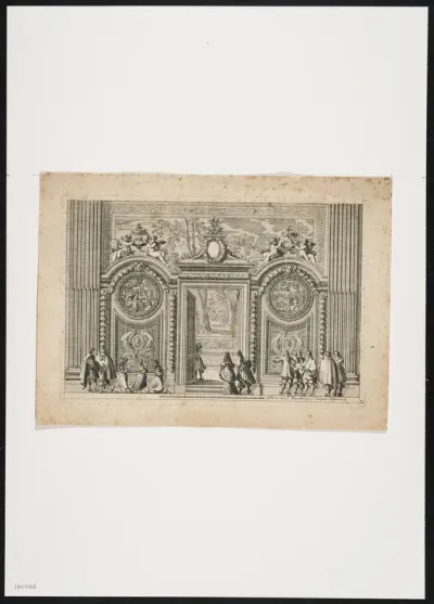 Choir screen with representations, crowned with a cross and putti