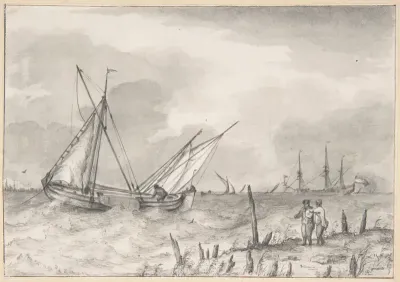 Choppy Sea with Boats near the Coast
