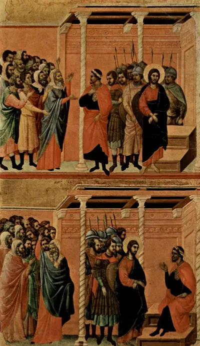 Christ Accused by the Pharisees (top); Pilate's First Interrogation of Christ (bottom)