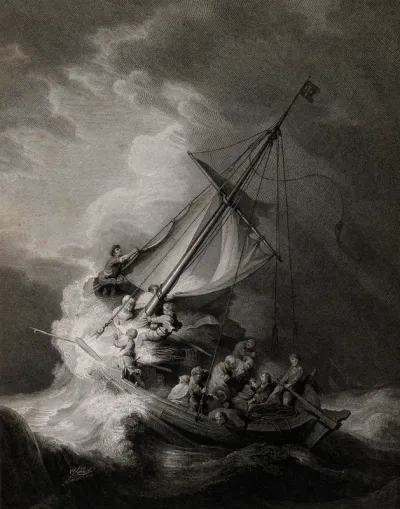 Christ and the apostles in the storm on the sea of Galilee