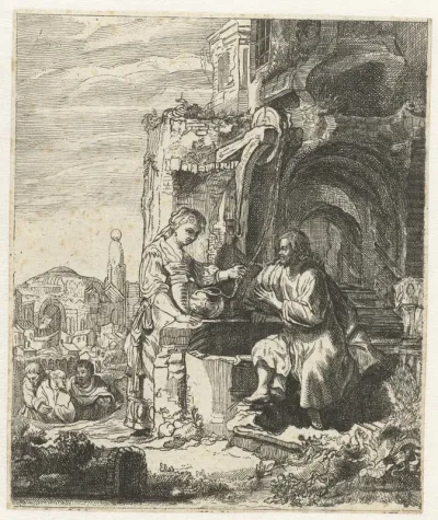 Christ and the woman of Samaria among ruins