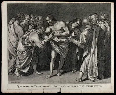Christ appearing to the apostle Thomas, who touches his stigmata