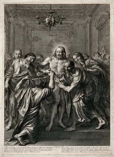 Christ appearing to the apostle Thomas, who touches his stigmata