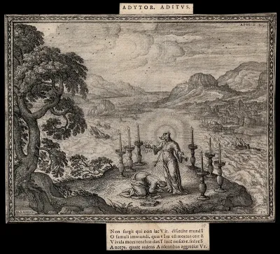 Christ appears to Saint John the Evangelist with eyes aflame and a sword in his mouth