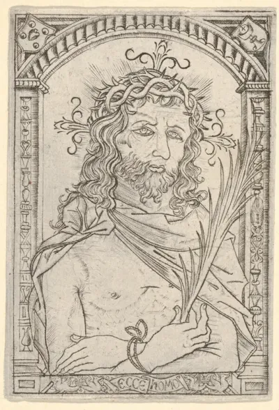 Christ as the man of sorrows set within an ornate frame