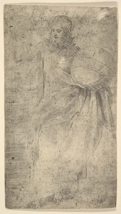 Christ as the Savior holding a globe, from "Christ and the Apostles"