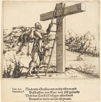 Christ Ascending the Cross with Sin, Death, and the Devil