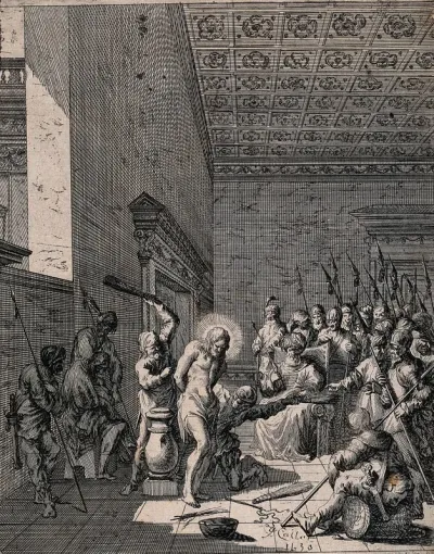 Christ beaten and mocked before Caiaphas