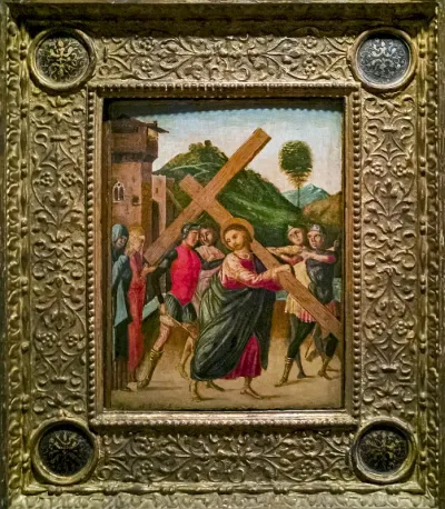 Christ carrying the cross with the Marys.