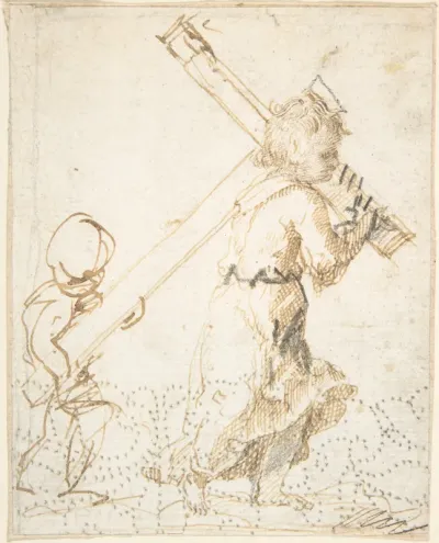 Christ Child and Secondary Child Figure Bearing the Cross (recto); Fragment of Design for Ornamental Border (verso)