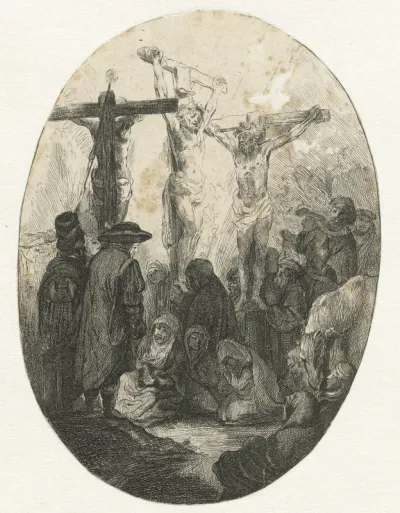Christ crucified between the two thieves: an oval plate