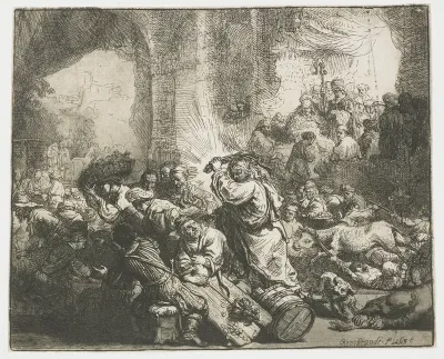 Christ driving the money changers from the temple