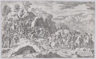 Christ falling on the road to Calvary, from two plates