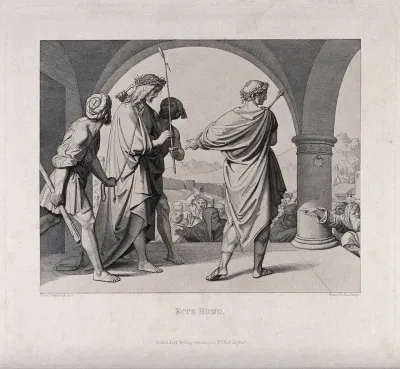 Christ is paraded before the people wearing a crown of thorns
