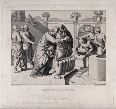 Christ makes wine out of water at the marriage at Cana