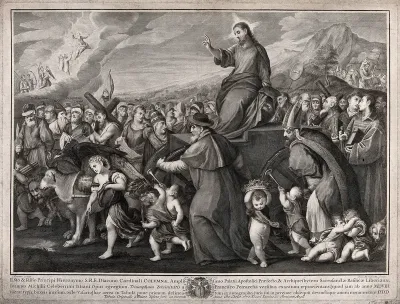Christ on a triumphal chariot with saints, martyrs, sibyls and other figures; representing the triumph of faith (?)