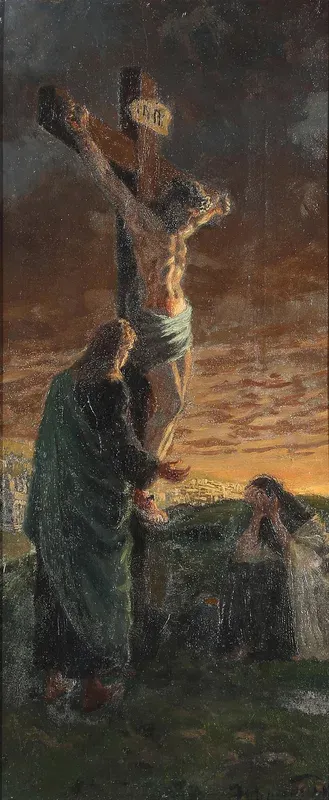 Christ on the cross between John and Mary.