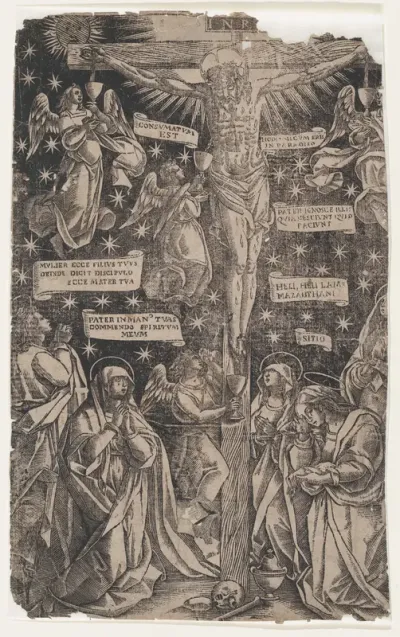 Christ on the Cross surrounded by mourners