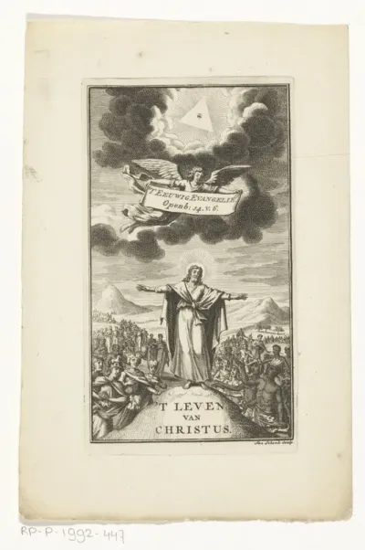 Christ op berg omringd door mensen