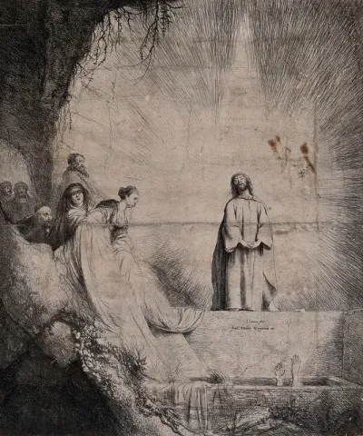 Christ, praying in the light, raises Lazarus from his tomb