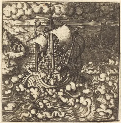 Christ Praying while His Disciples are in a Boat on a Windy Sea
