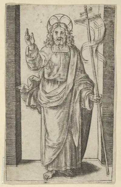 Christ, right hand raised in the gesture of blessing, from "Piccoli Santi" (Small Saints)