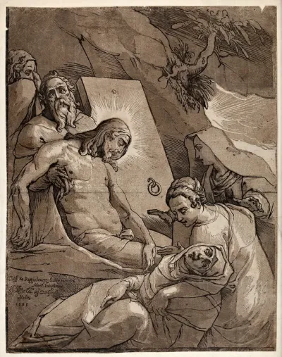 Christ's body is carried to its tomb; Mary faints in grief