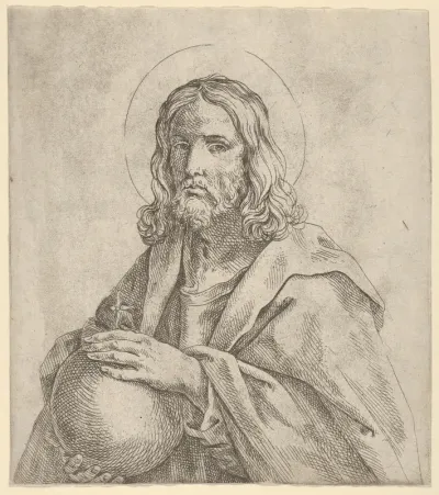 Christ seen in half-length, holding a globe surmounted by a cross
