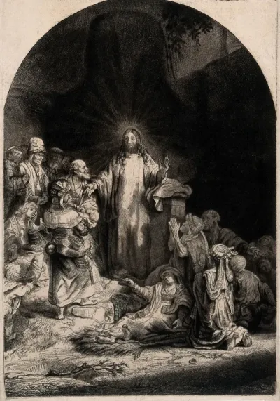 Christ stands among sick people ('The hundred guilder print')