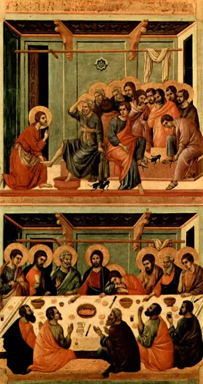 Christ Washes the Apostles' Feet (top); Last Supper (bottom)