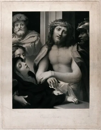 Christ wearing the crown of thorns is presented by Pilate to the Jews