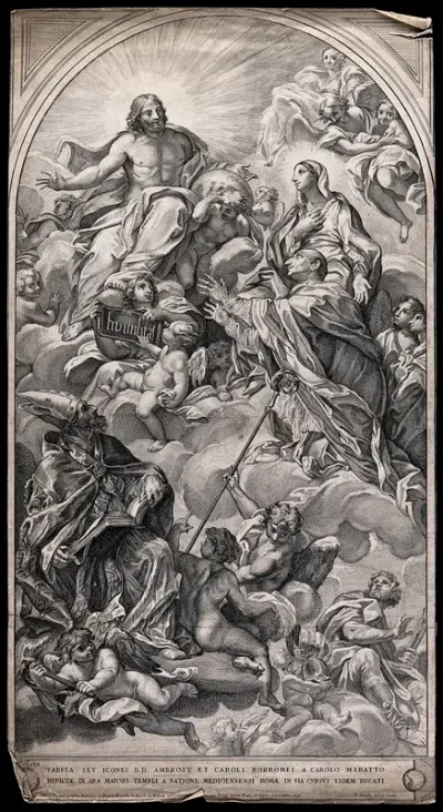 Christ with Saint Ambrose, Saint Mary (the Blessed Virgin), Saint Charles Borromeo, and Saint Thomas the Apostle and angels