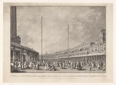 Christelijke processie onder de galerijen rond het San Marco Plein
