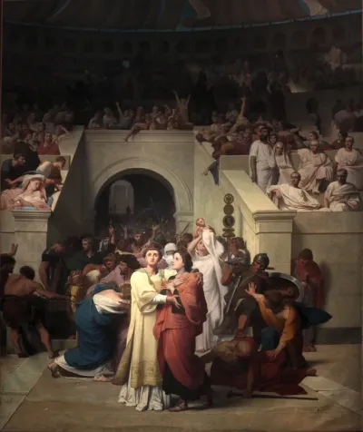 Christian martyrs enter the amphitheater
