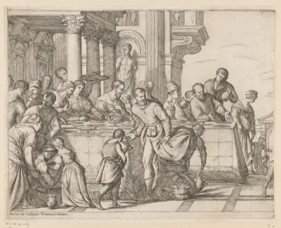 Christus aan de maaltijd in het huis van Simon de Farizeeër (linker blad)
