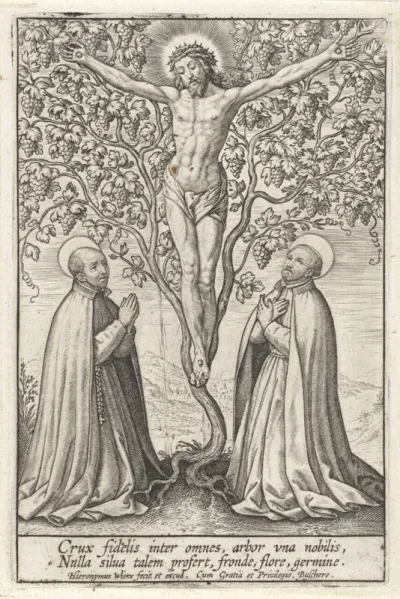 Christus aan het kruis, aanbeden door Ignatius van Loyola en Franciscus Xaverius