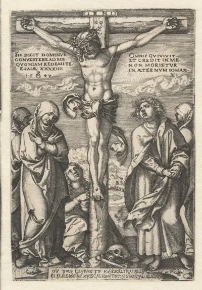 Christus aan het kruis en Maria en Johannes