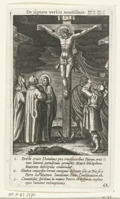Christus aan het kruis krijgt vocht uit een spons